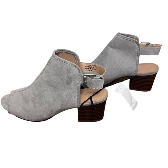 Loft Gray Faux Suede Peep Toe Boho Heel Sandals Size 10 - Picture 3 of 11